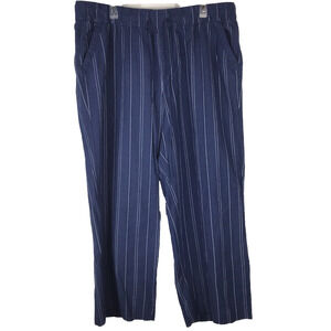 NWT Lane Bryant Soft Linen Blend Wide Leg Mid Rise Pants Pockets Blue Pinstripe